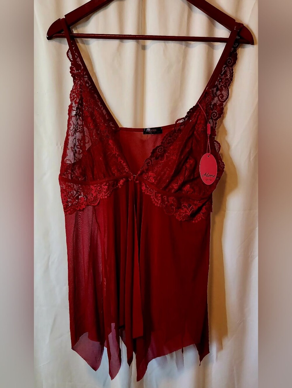 Red Lace Sheer Mesh Babydoll Nightgown Lingerie by ADOME Size XXXXL (4XL)